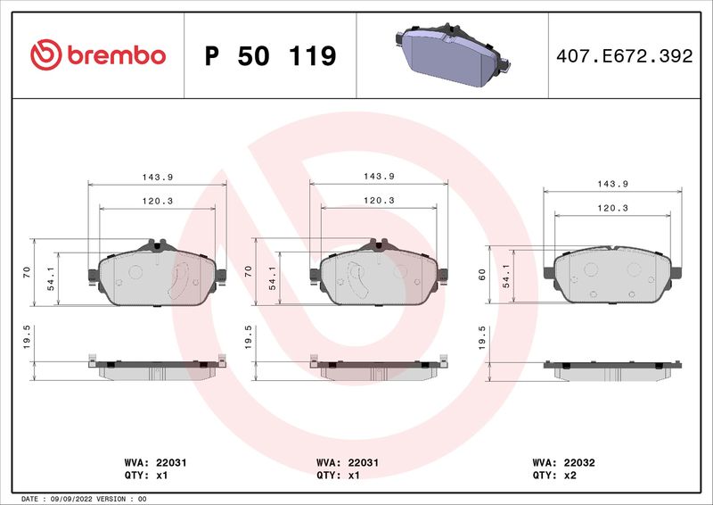 Zestaw klocków hamulcowych, hamulce tarczowe BREMBO P 50 119