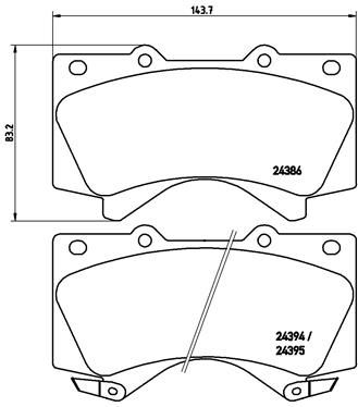 Zestaw klocków hamulcowych, hamulce tarczowe BREMBO P 83 107