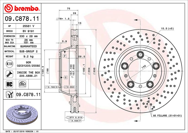 Tarcza hamulcowa BREMBO 09.C878.11