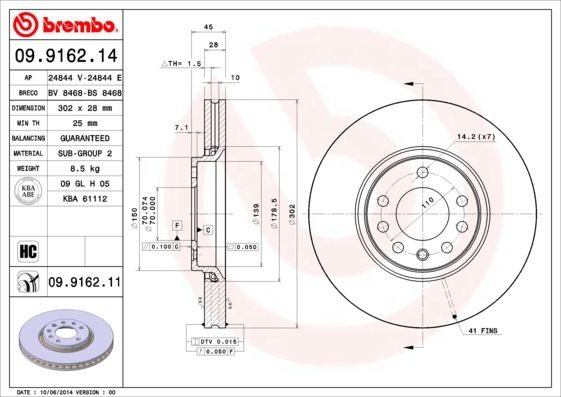 Tarcza hamulcowa BREMBO 09.9162.11
