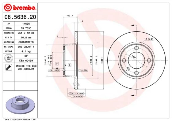 Tarcza hamulcowa BREMBO 08.5636.20