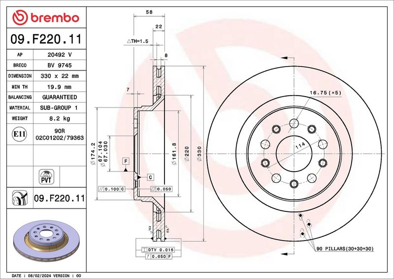 Tarcza hamulcowa BREMBO 09.F220.11