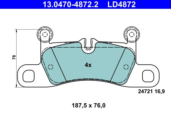 Zestaw klocków hamulcowych, hamulce tarczowe ATE 13.0470-4872.2
