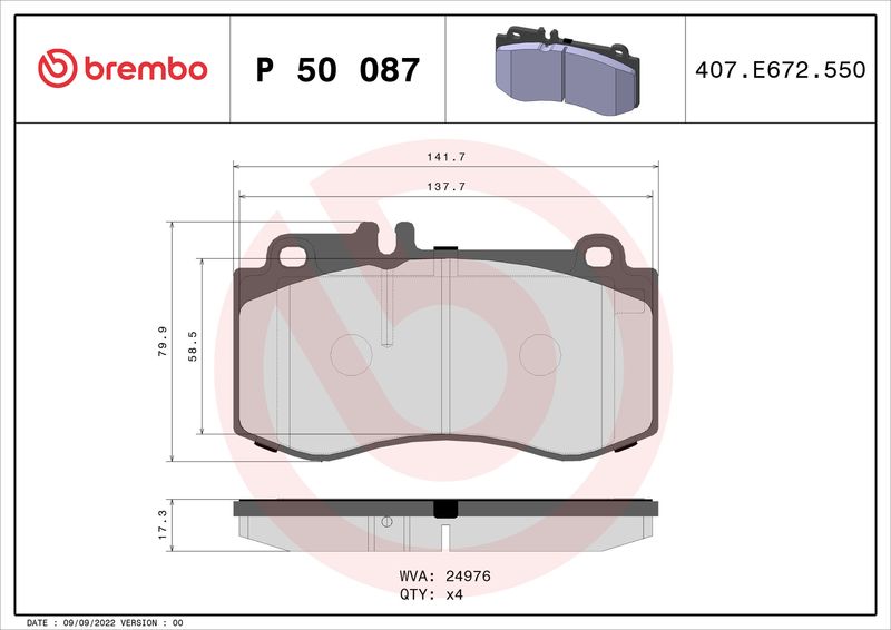 Zestaw klocków hamulcowych, hamulce tarczowe BREMBO P 50 087