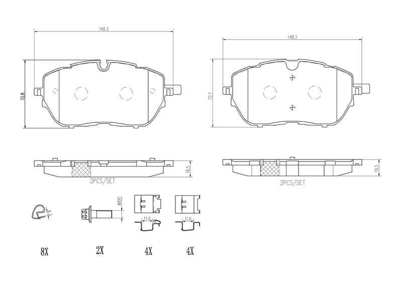 Zestaw klocków hamulcowych, hamulce tarczowe BREMBO P 61 128