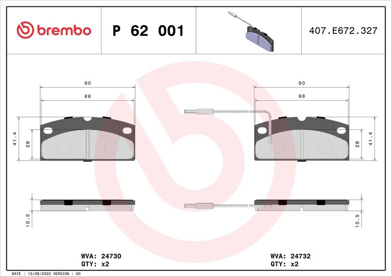 Zestaw klocków hamulcowych, hamulce tarczowe BREMBO P 62 001