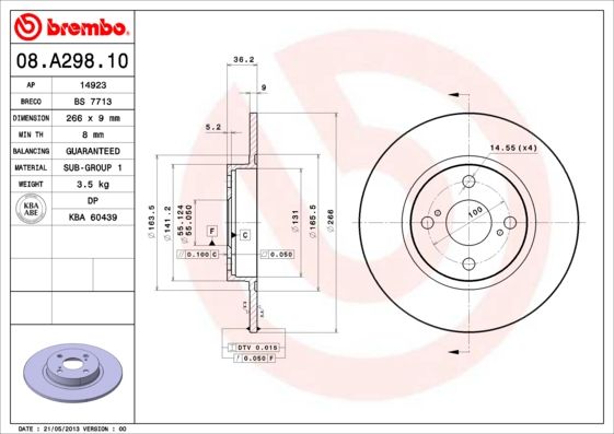 Tarcza hamulcowa BREMBO 08.a298.10
