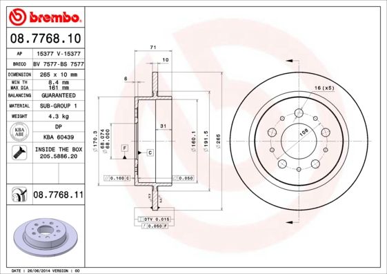 Tarcza hamulcowa BREMBO 08.7768.10