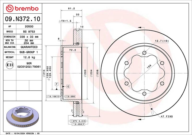 Tarcza hamulcowa BREMBO 09.N372.10