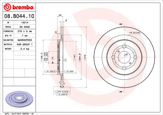 Tarcza hamulcowa BREMBO 08.B044.10