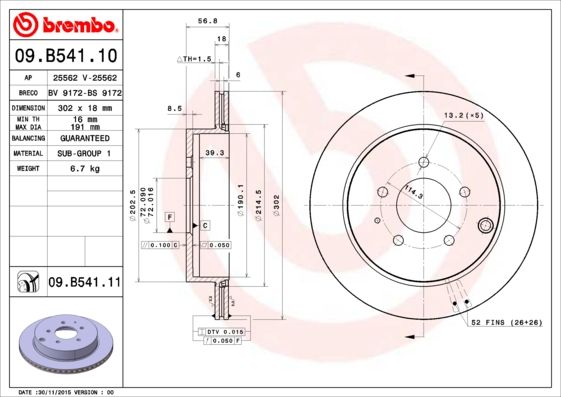 Tarcza hamulcowa BREMBO 09.B541.11