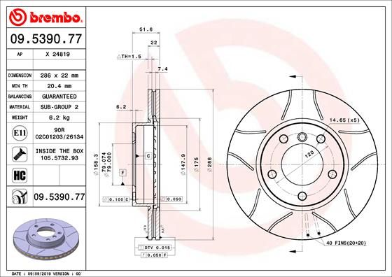 Tarcza hamulcowa BREMBO 09.5390.77
