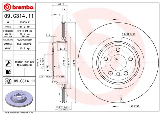 Tarcza hamulcowa BREMBO 09.c314.11
