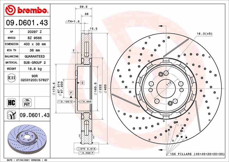 Tarcza hamulcowa BREMBO 09.D601.43