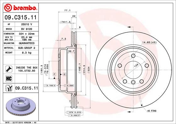 Tarcza hamulcowa BREMBO 09.C315.11