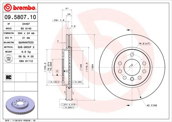 Tarcza hamulcowa BREMBO 09.5807.10