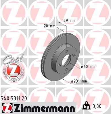 Tarcza hamulcowa ZIMMERMANN 540.5311.20