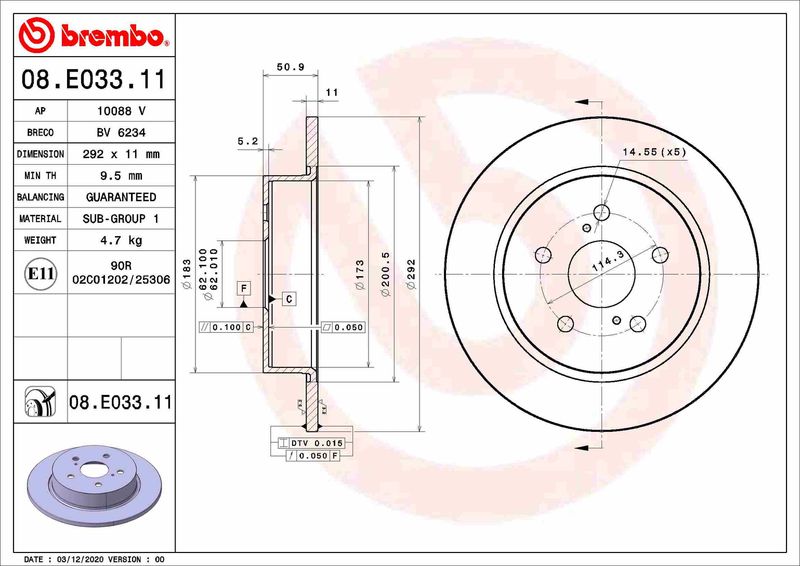 Tarcza hamulcowa BREMBO 08.E033.11