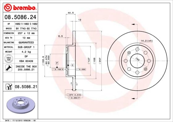 Tarcza hamulcowa BREMBO 08.5086.21