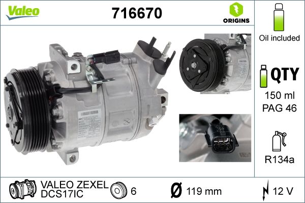 Sprężarka, klimatyzacja VALEO 716670