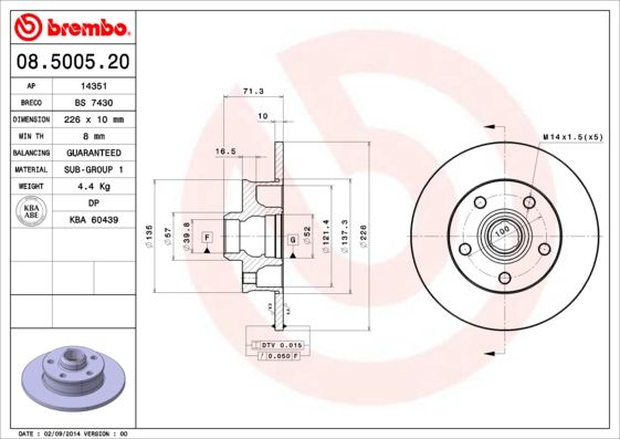 Tarcza hamulcowa BREMBO 08.5005.20