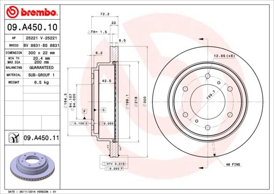 Tarcza hamulcowa BREMBO 09.A450.11