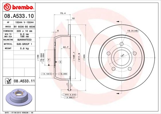 Tarcza hamulcowa BREMBO 08.A533.11