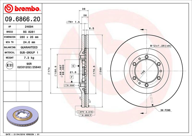 Tarcza hamulcowa BREMBO 09.6866.20