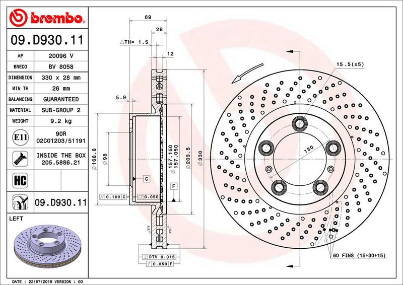 Tarcza hamulcowa BREMBO 09.D930.11