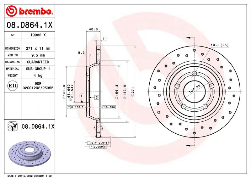 Tarcza hamulcowa BREMBO 08.D864.1X