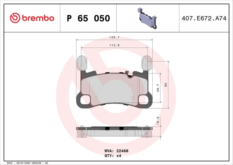 Zestaw klocków hamulcowych, hamulce tarczowe BREMBO P 65 050