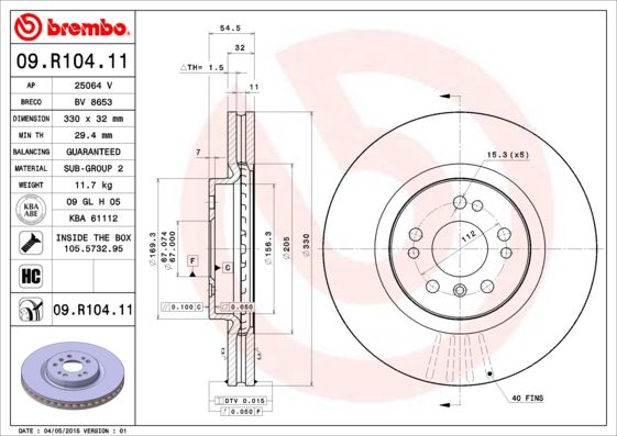 Tarcza hamulcowa BREMBO 09.R104.11