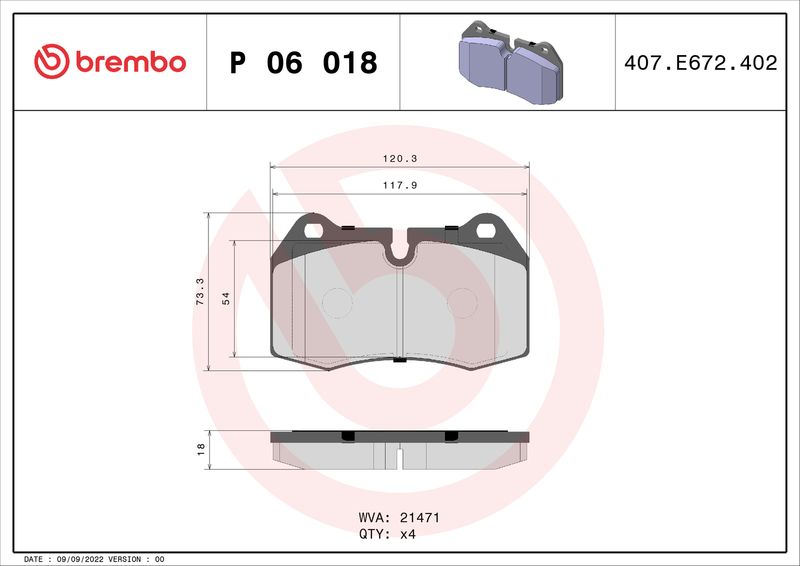Zestaw klocków hamulcowych, hamulce tarczowe BREMBO P 06 018