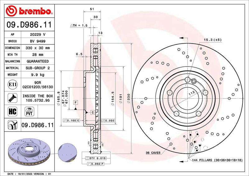 Tarcza hamulcowa BREMBO 09.D986.11