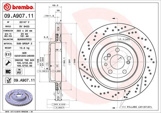 Tarcza hamulcowa BREMBO 09.A907.11