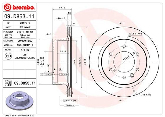 Tarcza hamulcowa BREMBO 09.D853.11