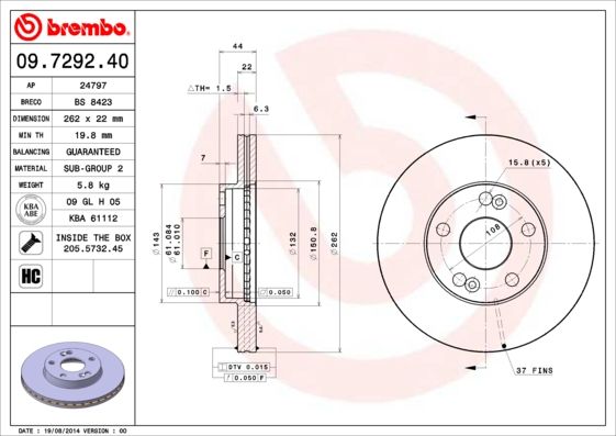 Tarcza hamulcowa BREMBO 09.7292.40