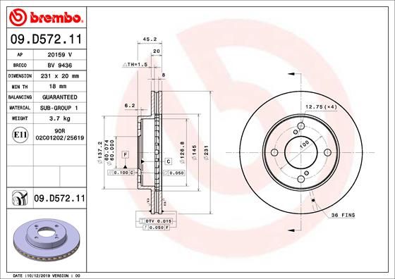 Tarcza hamulcowa BREMBO 09.D572.11