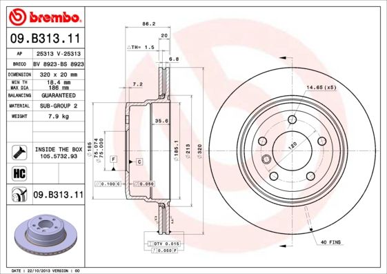 Tarcza hamulcowa BREMBO 09.B313.11