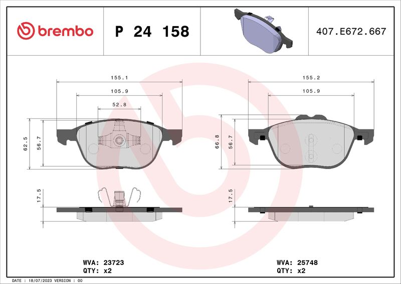 Zestaw klocków hamulcowych, hamulce tarczowe BREMBO P 24 158
