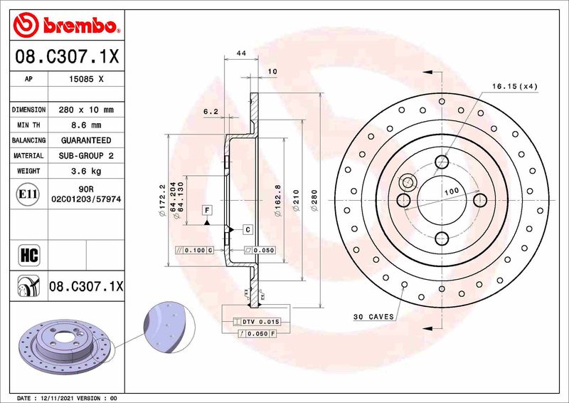 Tarcza hamulcowa BREMBO 08.C307.1X