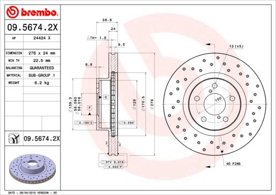 Tarcza hamulcowa BREMBO 09.5674.2X