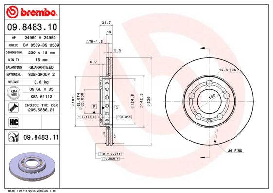 Tarcza hamulcowa BREMBO 09.8483.11