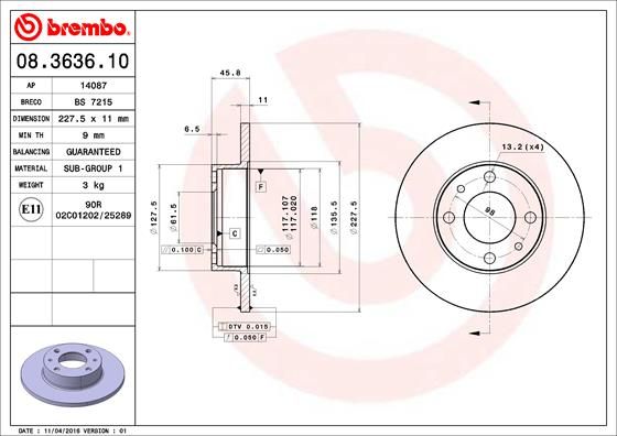 Tarcza hamulcowa BREMBO 08.3636.10