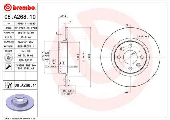 Tarcza hamulcowa BREMBO 08.A268.11