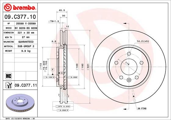 Tarcza hamulcowa BREMBO 09.C377.11