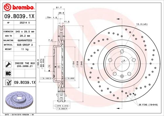 Tarcza hamulcowa BREMBO 09.B039.1X