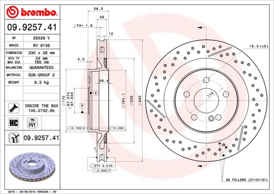 Tarcza hamulcowa BREMBO 09.9257.41