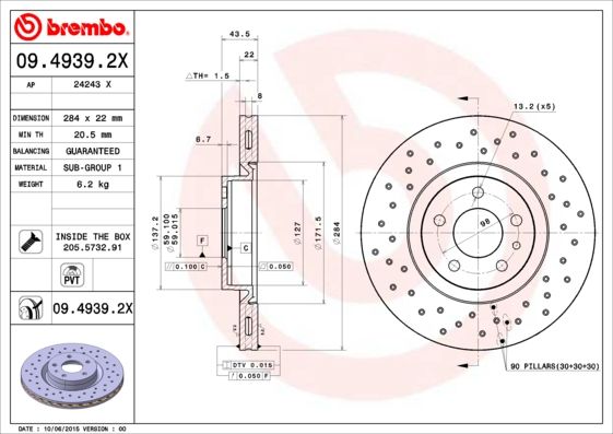 Tarcza hamulcowa BREMBO 09.4939.2X