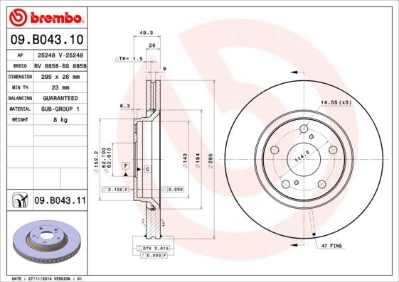 Tarcza hamulcowa BREMBO 09.B043.11